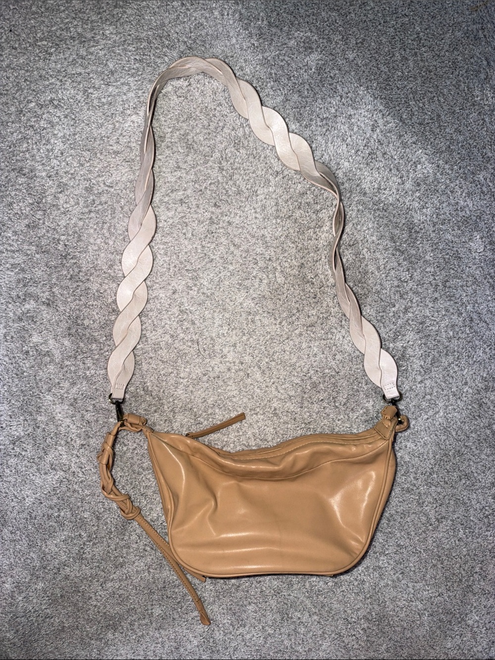 Anthropologie Leather Shoulder Bag in Beige with Braided Strap